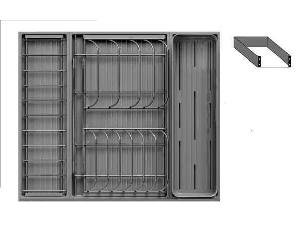 Сушка выдвижная Ф135, Дайнинг Агент 600 мм; рама; крепление к фасаду; направляющие; модуль для посуды большой, модуль для столовых приборов, модуль с решеткой малый, цвет АНТРАЦИТ, цвет дна Антрацит, (2395289846)