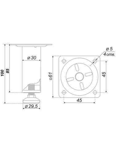 Опора 100*30 Круглая  (N304CP Boyard) хром - 1