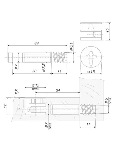 Эксцентриковая стяжка ST01/51/6/RdZn/01 Boyard - 1