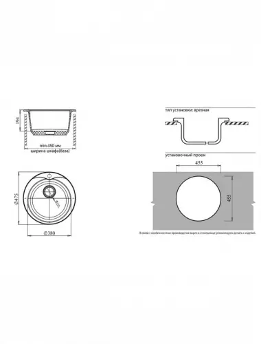 Мойка Granfest R-480 Графит D=480 Круглая - 1