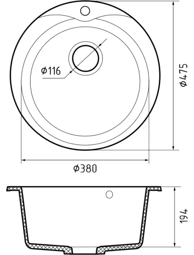 Мойка Granfest R-480 Кашемир (Бежевый) D=480 Круглая - 3