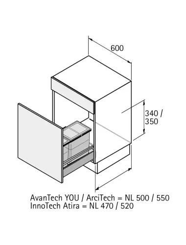 Hettich СИСТЕМА СБОРА МУСОРА BIN.IT SMART 600 ДЛЯ INNOTECH ATIRA/ARCITECH, KB600 (9208752) - 2