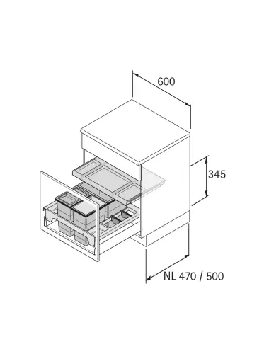 Hettich Организация Insert Flex 600мм Сортировка отходов (9207642) - 2