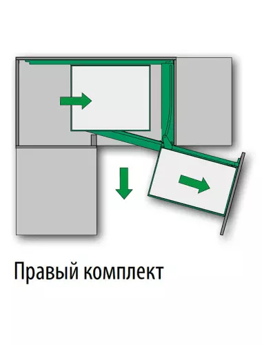 Kessebohmer Волшебный угол 450 - 600 мм КОМПЛЕКТ, правый, Арена КЛАССИК, цвет ХРОМ, (2604060005) Комплект: (0462070005) (2604010102) - 1