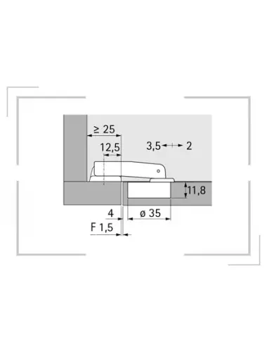 Hettich Perfekt 5737 W90-Т42 вкладная с монтажной планкой  (1019858 / 1001404) (2194) - 1